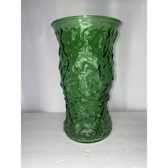 Oversized Green Crinkle Glass Vase vtg Large 11 inches Wavy Texture EO Brody HTF - Picture 16 of 16